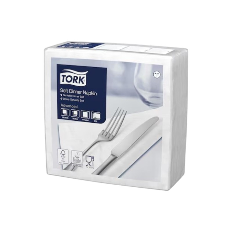 477577 - Tork Serviette Dinner - blanc - pliage 1/4 - 39 x39,5cm - 12x100pcs